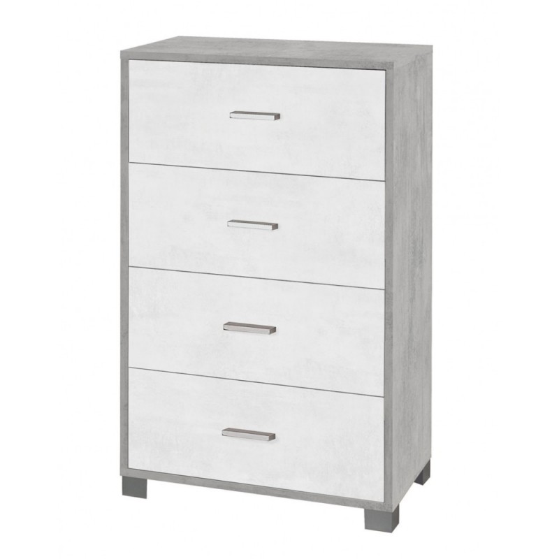 Cassettiera da camera quattro cassetti Cemento Bianco 70x41x h112 cm