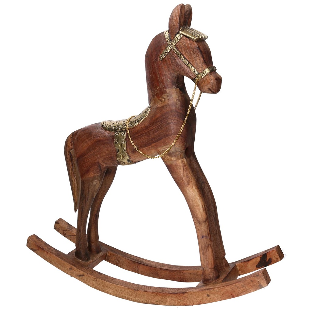 Cavallo in Legno Rivestito in Metallo Oro 50x13x56 cm