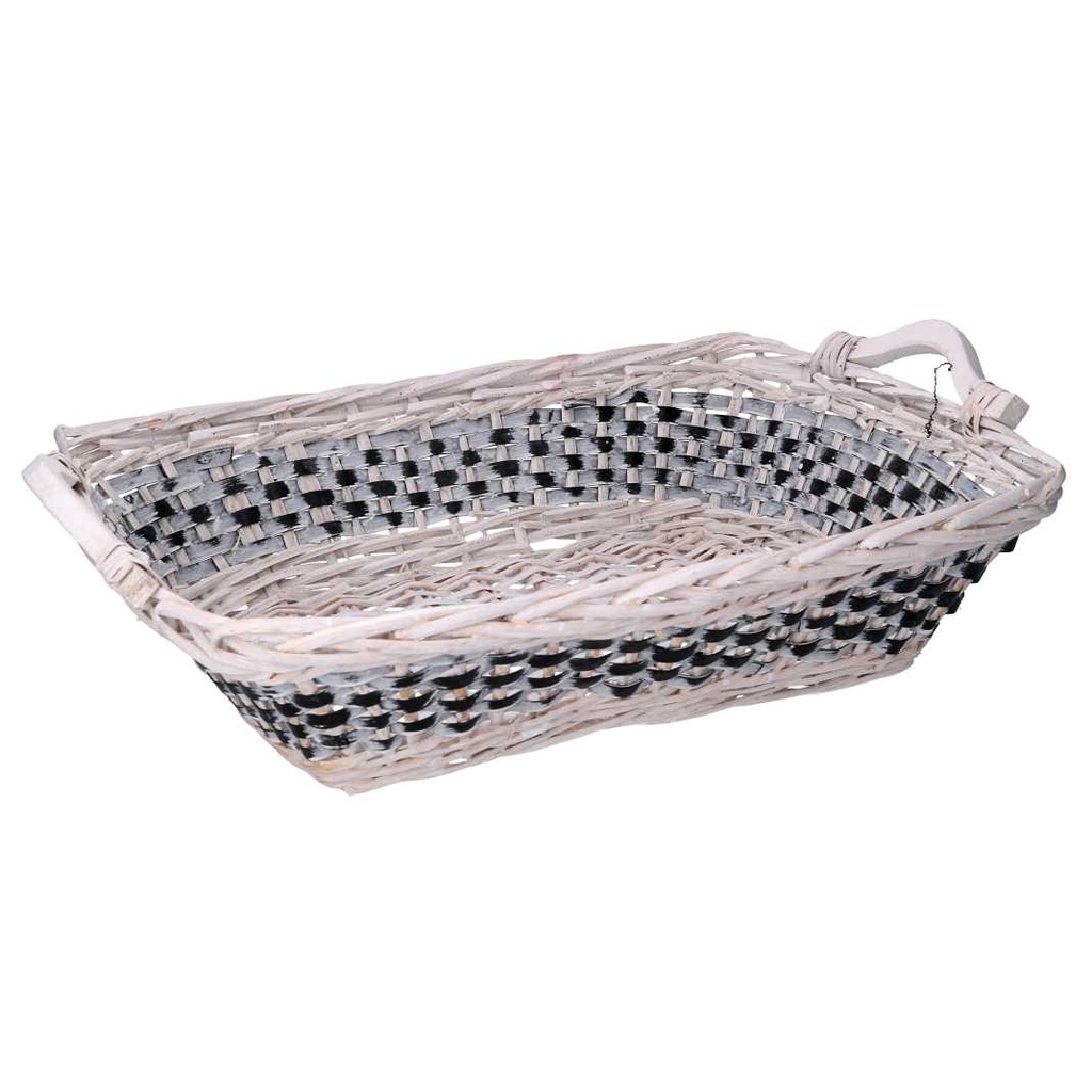 Cesta intrecciata in vimini azzurro bianco rettangolare 46/54x36h13 cm