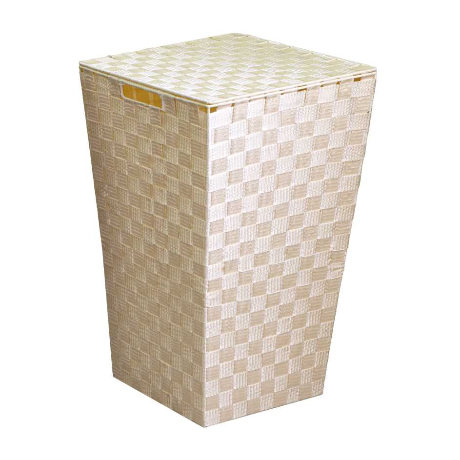 Cestone in poliestere crema foderato, misure 33x33x53 cm