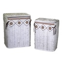 Cestone in rattan bianco 1-2 rettangolare con fodera marrone Claudio cm46x36h58