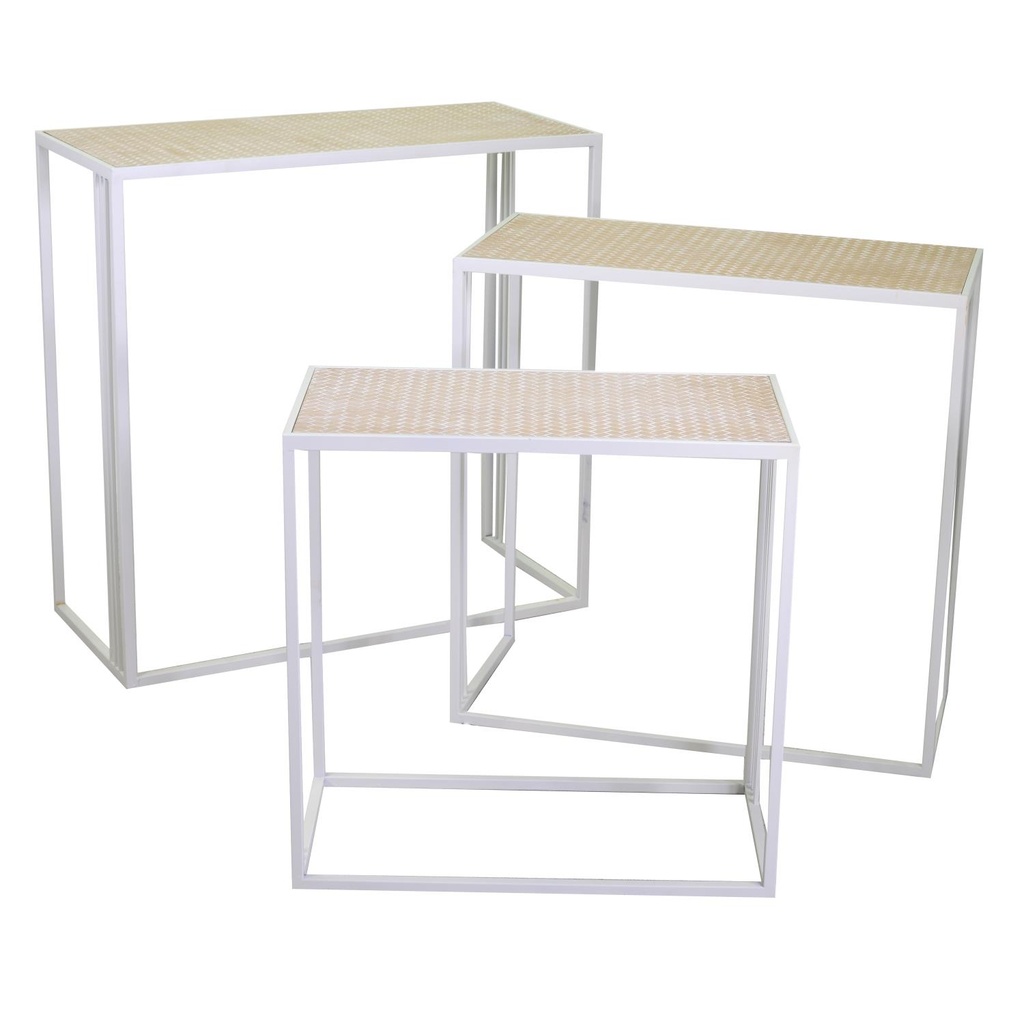 Set di 3 Colonnine in Metallo Lucilla Bianco - Misure: 62x32x62 cm, 72x35x72 cm, 82x37x81 cm