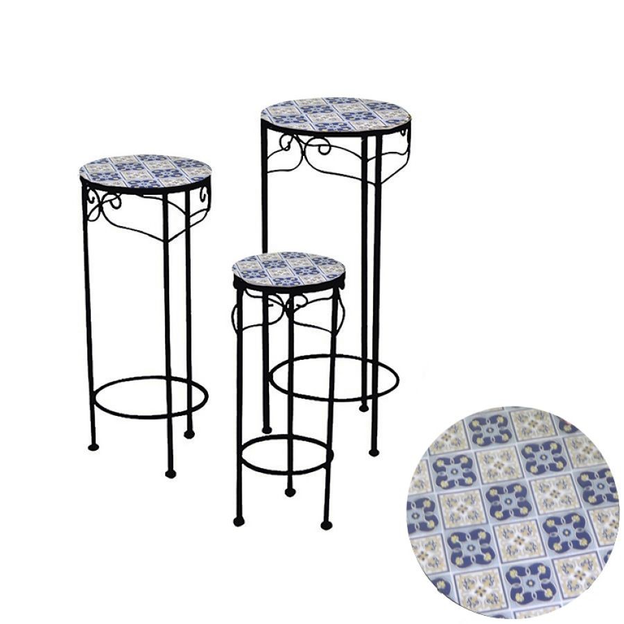 Colonnina mosaico in metallo Cagliari - Decorazione maiolicata - Diametro 20cm, Altezza 48,5cm