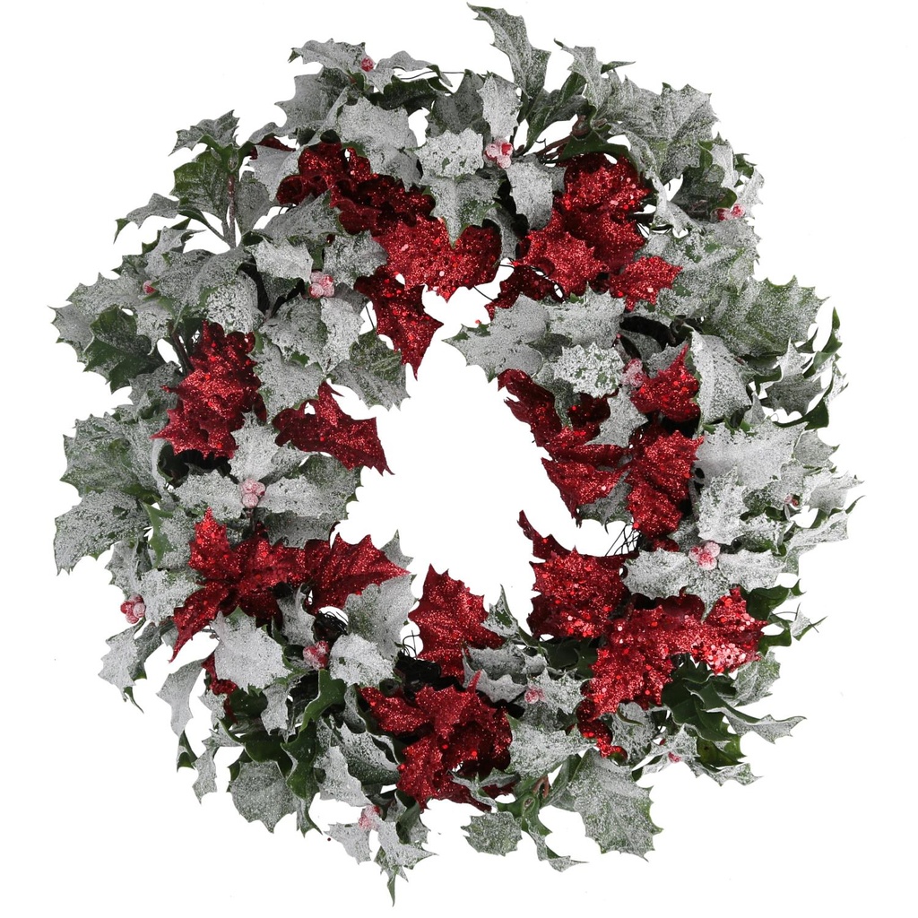 Coroncina con pungitopo rosso 34x34x45 cm