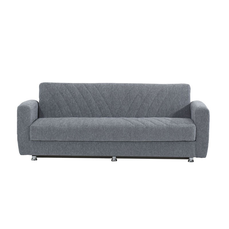 Divano letto 3 posti in tessuto grigio con contenitore 214x80xH.83 cm