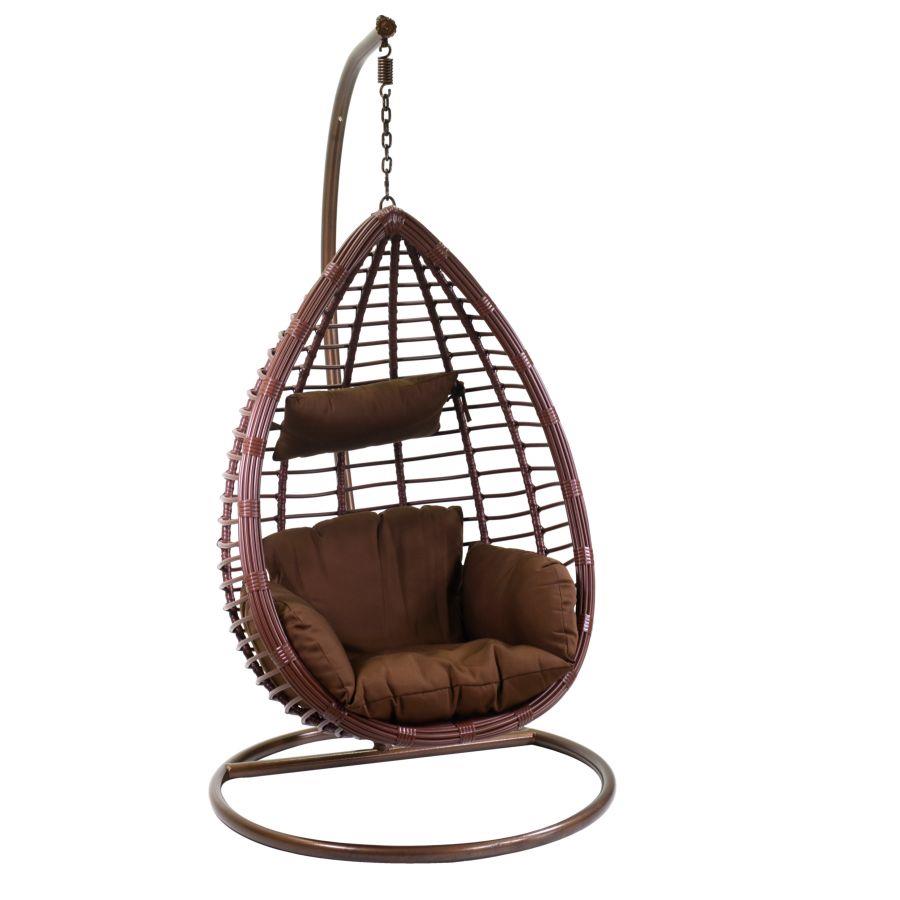 Dondolo pensile in polyrattan con cuscino e supporto 90x70x200h cm