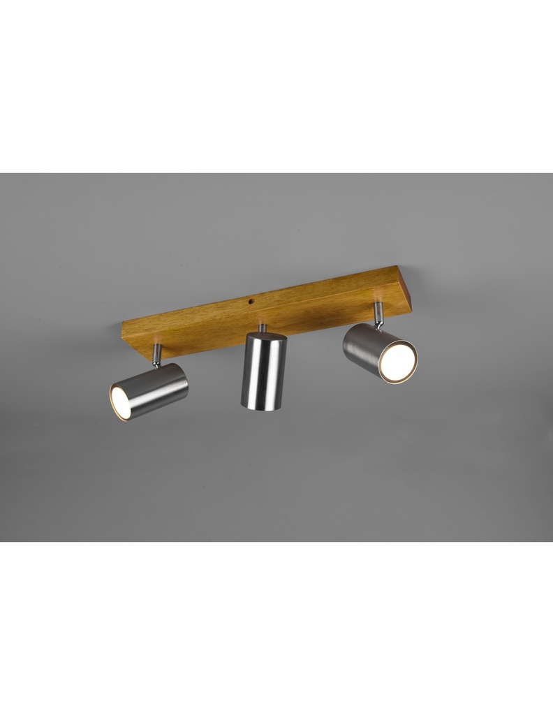 Faretto Marley 3 Spot Nichel e Legno L44 cm Trio Lighting