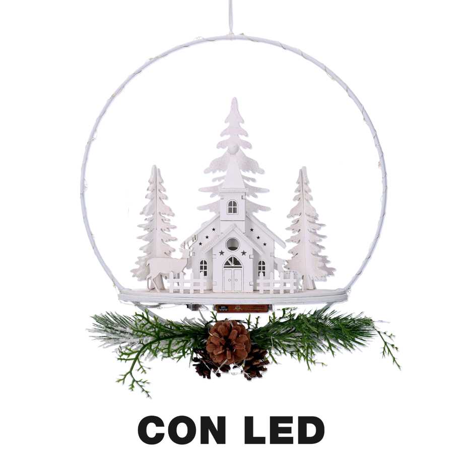 Ghirlanda Metallo LED con Chiesa Bianco 25x7x47,5 cm