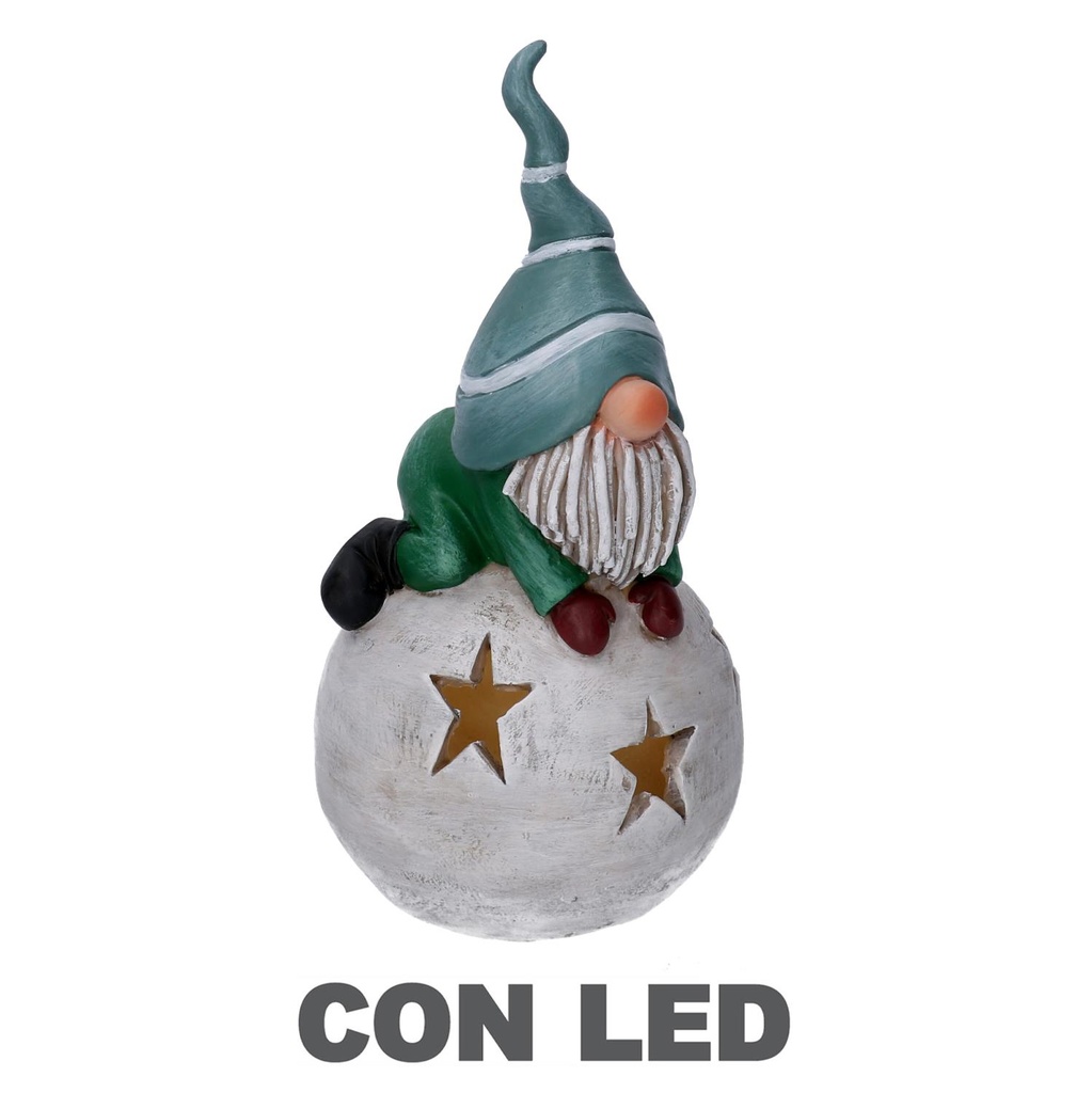 Gnomo Resina con Palla di Neve LED 11x11x22 cm