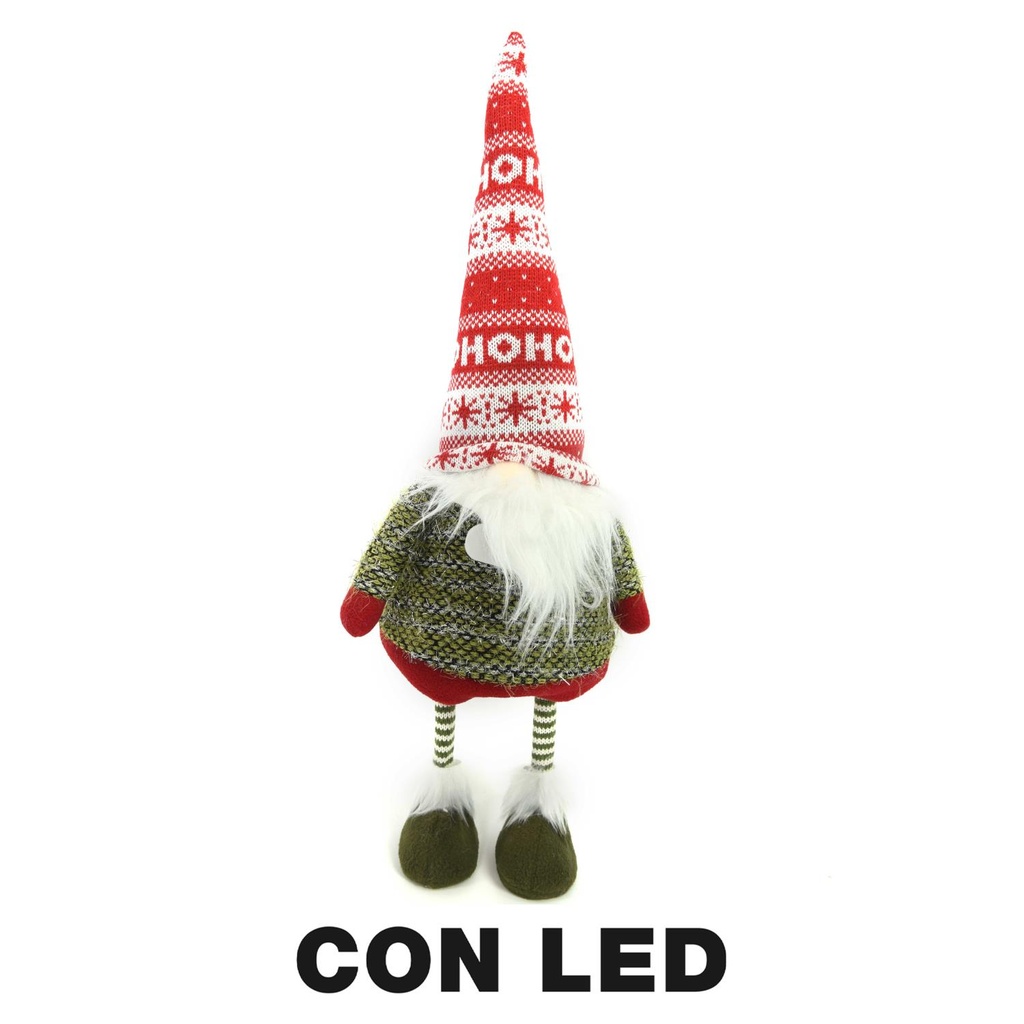 Gnomo in tessuto con led rosso 18x15x55 cm