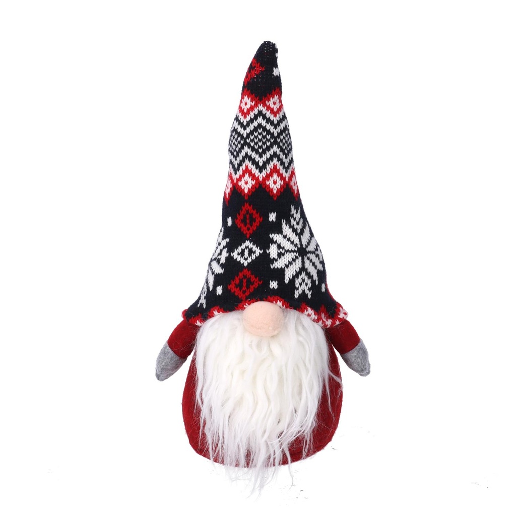 Gnomo di tessuto grigio e rosso, altezza 36 cm