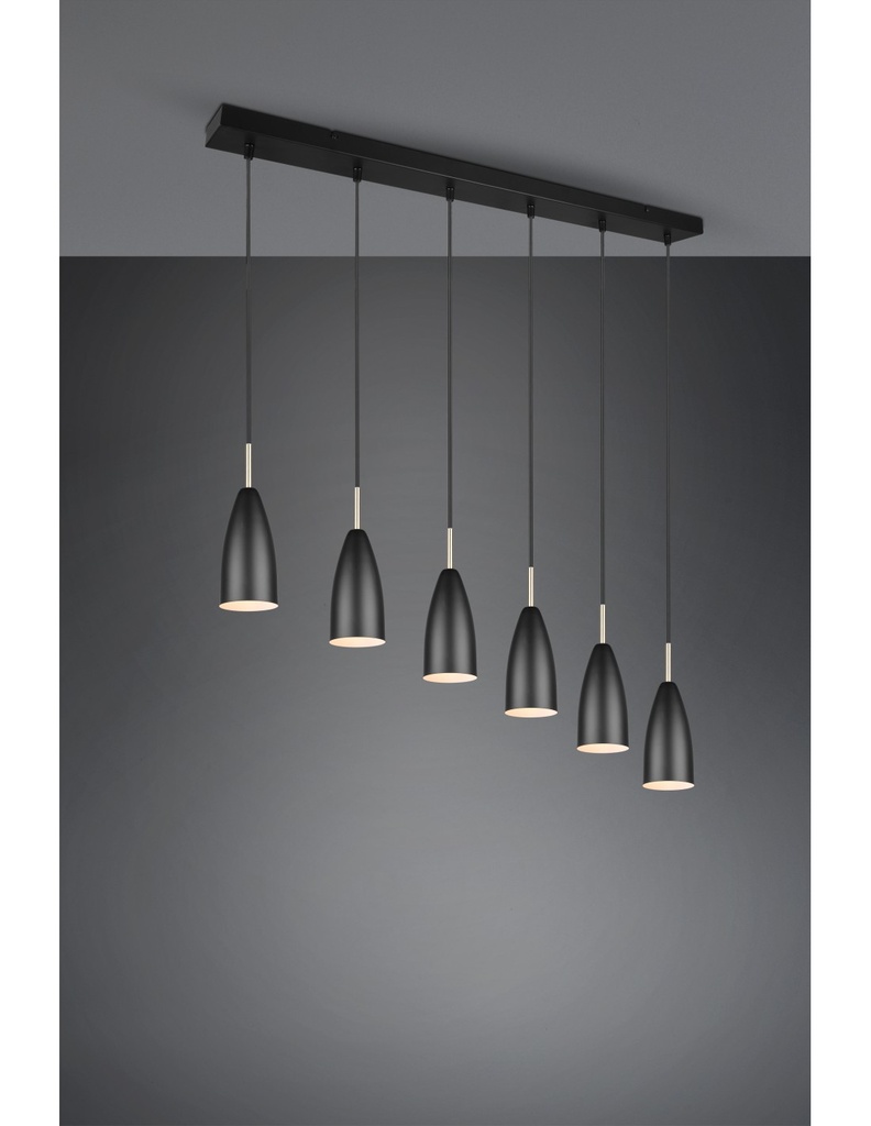 Grande Sospensione Lineare Isola Farin 6 Luci Nero Trio Lighting