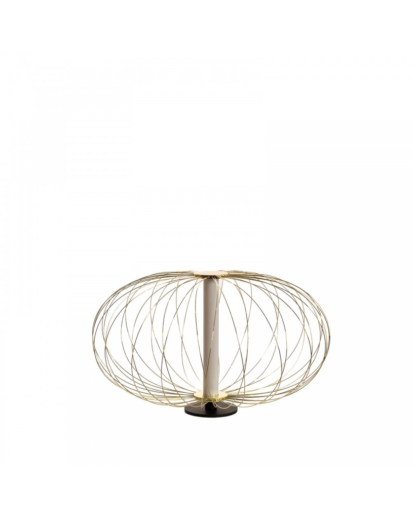 Lampada da tavolo LED in metallo oro con paralume in acciaio e base in ottone lucido, struttura in tubo acrilico bianco - 50cm x 50cm x 29cm