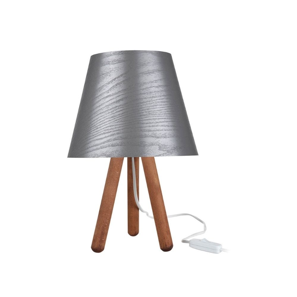 Lampada da tavolo Pino ASZ1453 treppiede legno e paralume grigio
