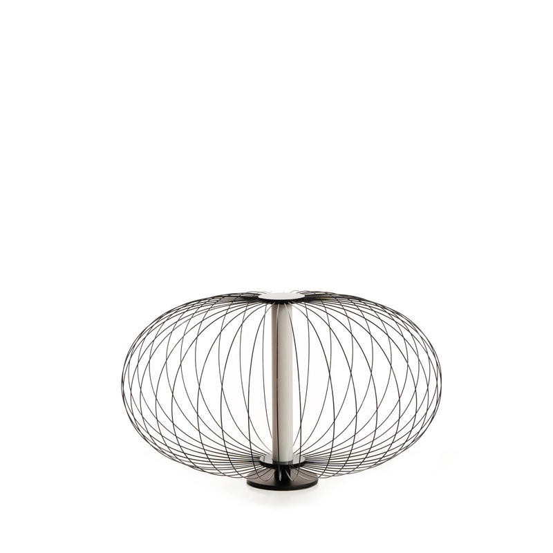 Lampada da tavolo led con paralume in acciaio nero lucido, 50x50x29 cm