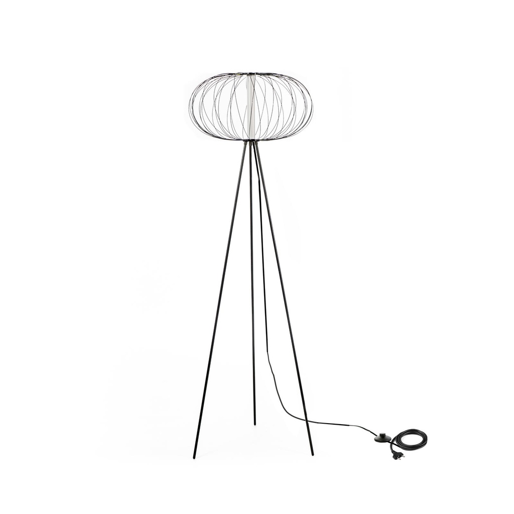 Lampada da terra elegante in acciaio con paralume nero lucido, 50x50x150 cm