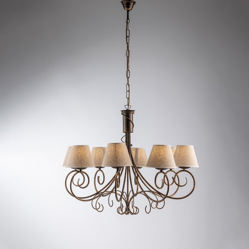 Lampadario Vienna Marrone Oro otto luci paralumi effetto tessuto 78x h63 cm