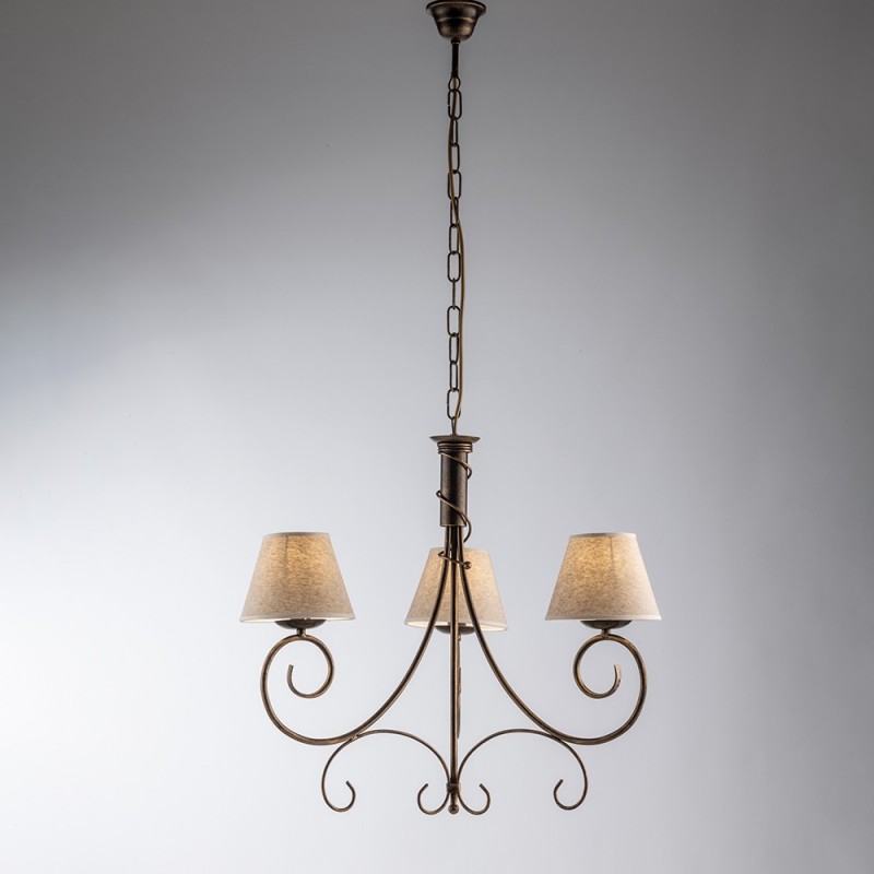 Lampadario Vienna in ferro Marrone Oro tre luci paralumi  52x h58 cm