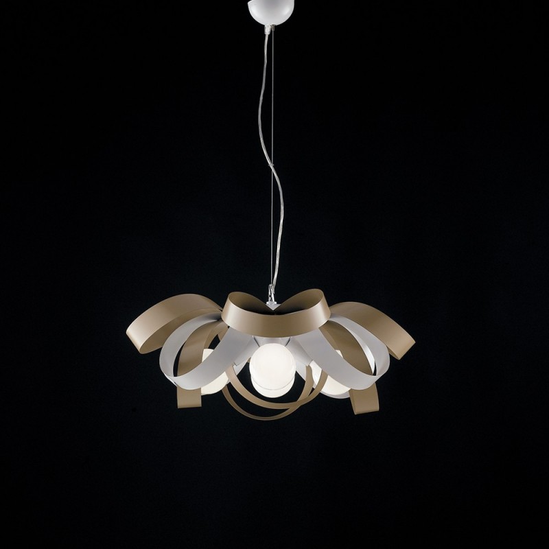 Lampadario a sospensione in ferro Bianco Tortora quattro luci 66x h28 cm