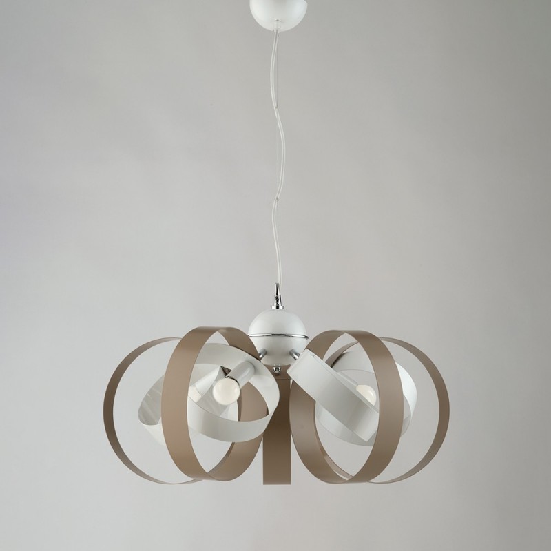 Lampadario a sospensione in ferro cinque luci Bianco Tortora 58x h26 cm