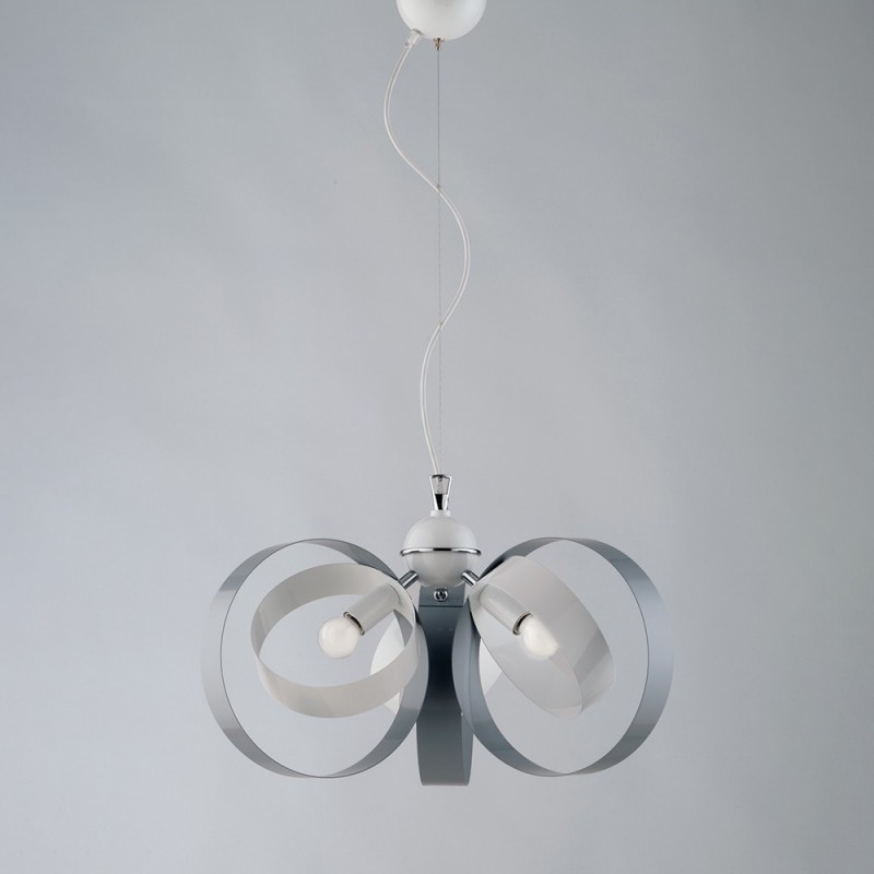 Lampadario a sospensione in ferro tre luci Bianco Grigio 44x h26 cm