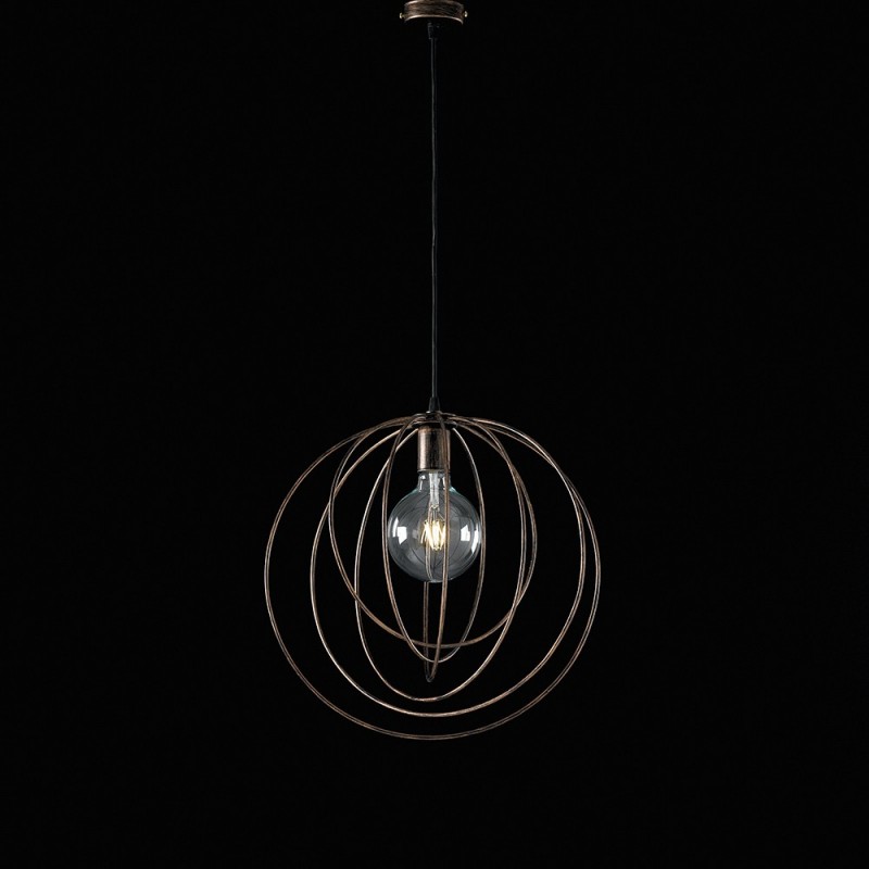 Lampadario a sospensione moderno in ferro Nero decorazione Rame una luce 42x h45 cm