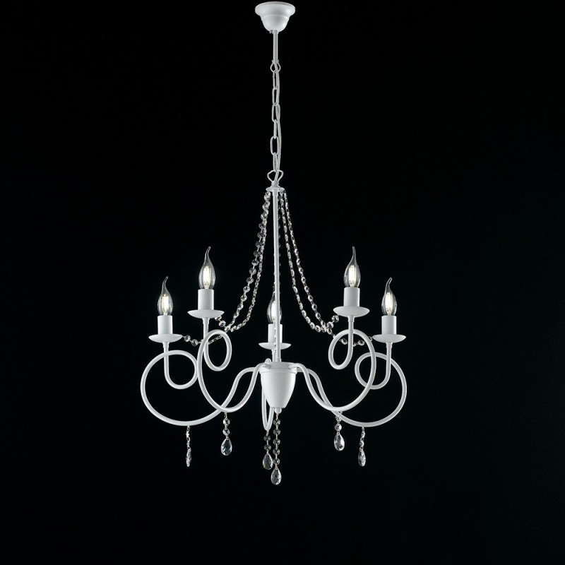 Lampadario ferro Bianco cinque luci decorazione shabby strass 58x h72 cm