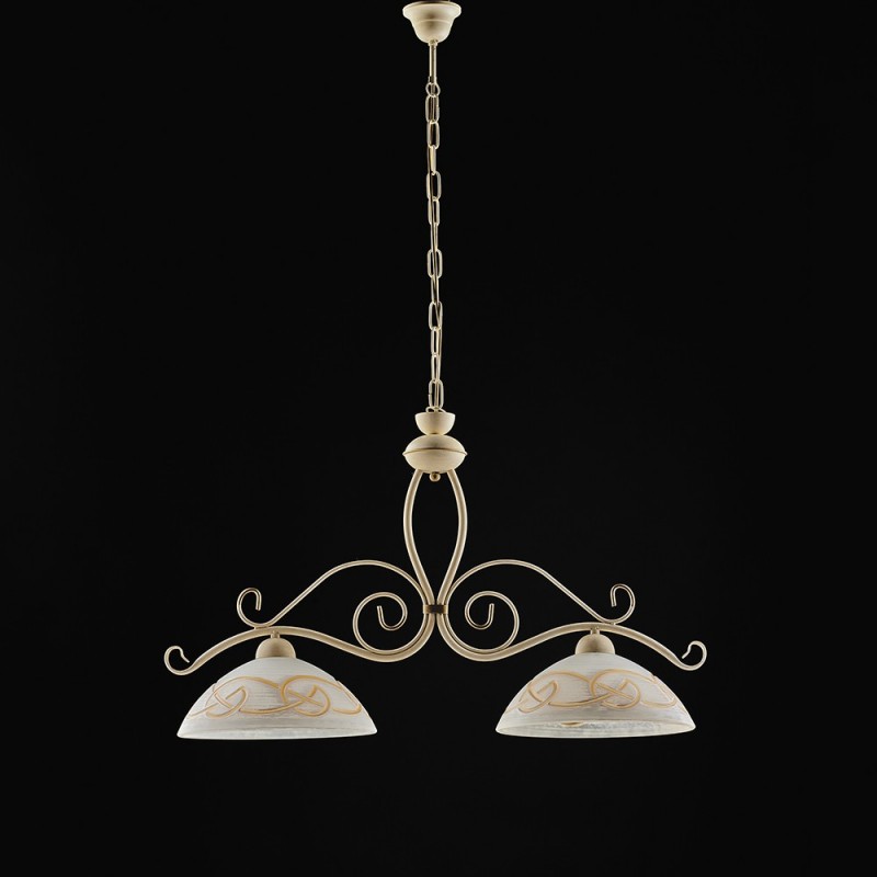 Lampadario in ferro Avorio Decape rifinitura Oro due luci 81x h50 cm