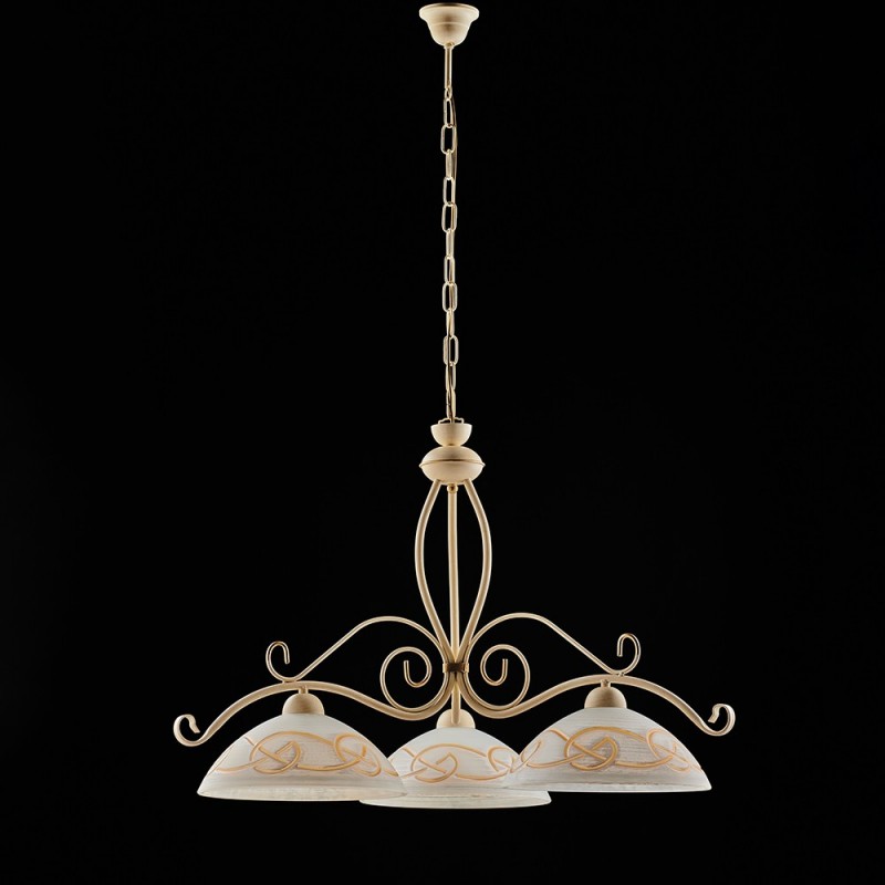 Lampadario in ferro Avorio Decape rifinitura Oro tre luci 71x h56 cm