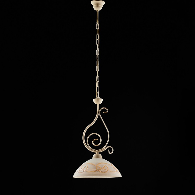 Lampadario in ferro Avorio Decape rifinitura Oro una luce 30x h51 cm