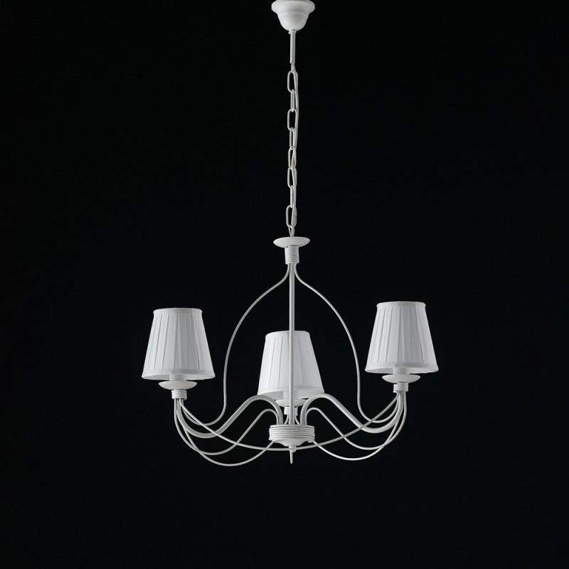 Lampadario in ferro Bianco shabby tre luci paralumi bianchi 53x h43 cm