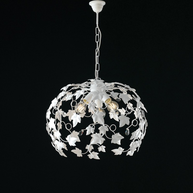 Lampadario in ferro shabby Bianco strass tre luci 50x h45 cm edera