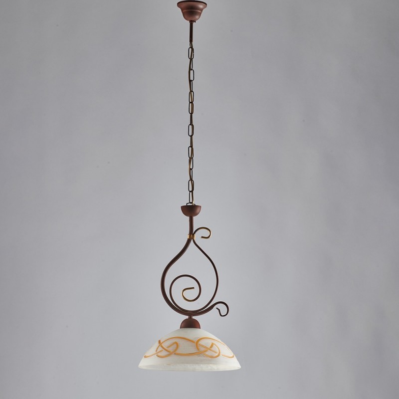 Lampadario lavorato ferro Nero Ruggine rifinitura Oro una luce 30x h51 cm