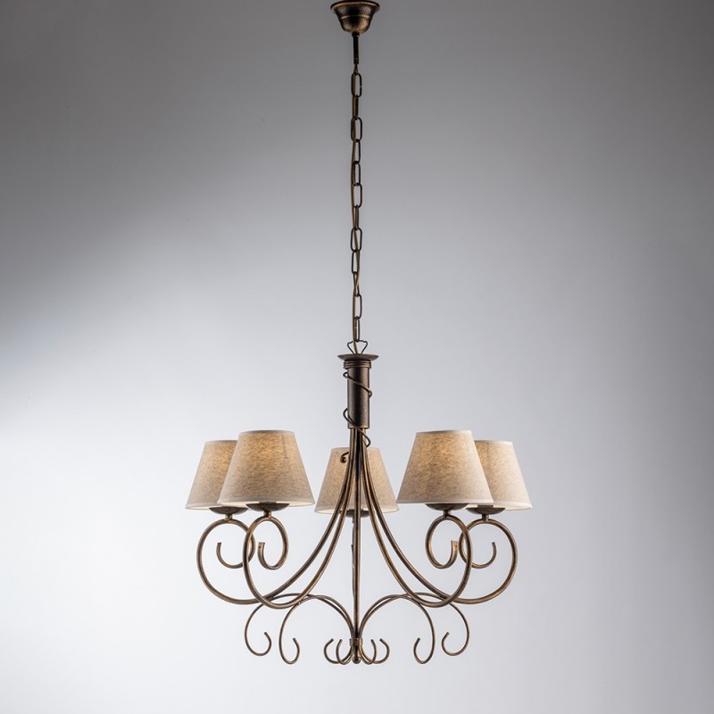 Lampadario vienna Marrone Oro cinque luci paralumi effetto tessuto 60x h58 cm
