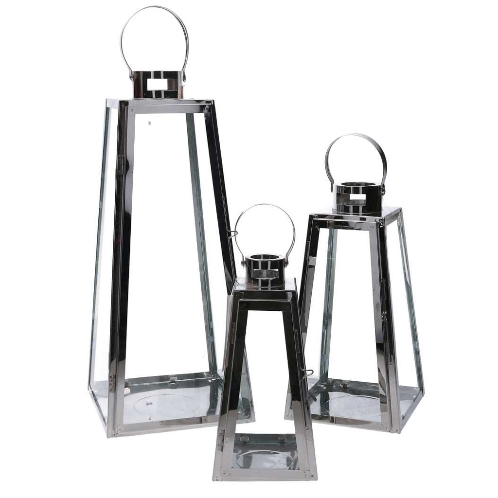 Lanterna in metallo argento quadro cm20,5x20h47