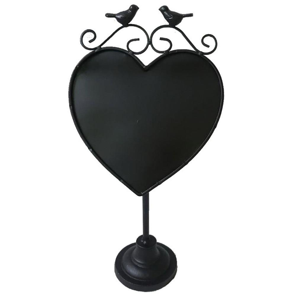 Lavagna Metallo Nero Cuore con Uccelli 21,5x14,5x42 cm