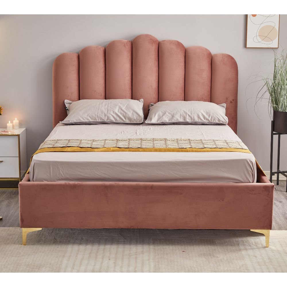 Letto Matrimoniale Contenitore Artu Rosa Testiera Smerlata Rete Inclusa 160x190 cm