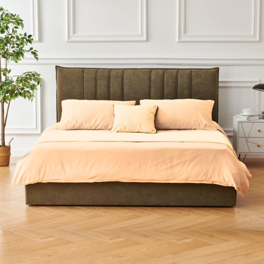 Letto Matrimoniale Saturno Tessuto Marrone Testiera Cuciture Verticali 160x190 cm