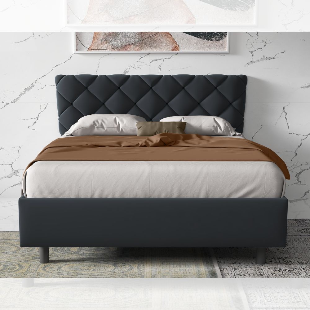 Letto imbottito con contenitore Bosa, colore antracite, 160x200 cm