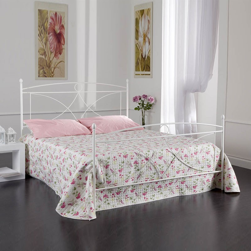 Letto in ferro matrimoniale con pediera Bianco ALICE 166x208x h128 cm