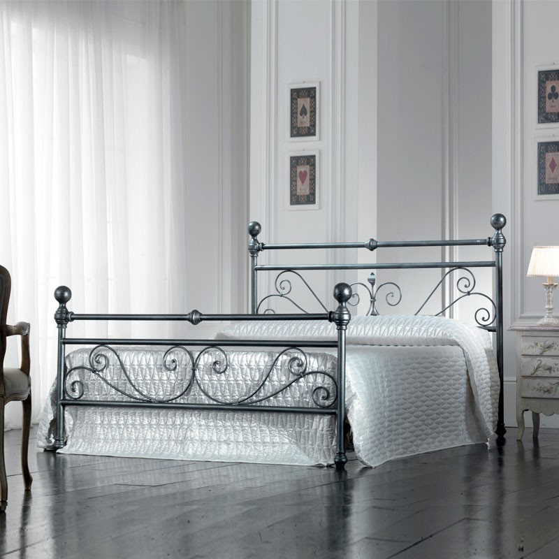 Letto in ferro matrimoniale con pediera Nero Argento NONNA 173x215x h128 cm