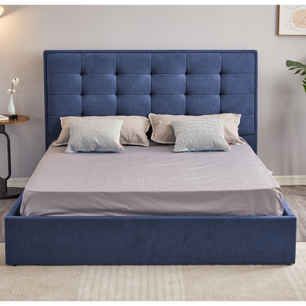 Letto matrimoniale contenitore in tessuto blu scuro Coco