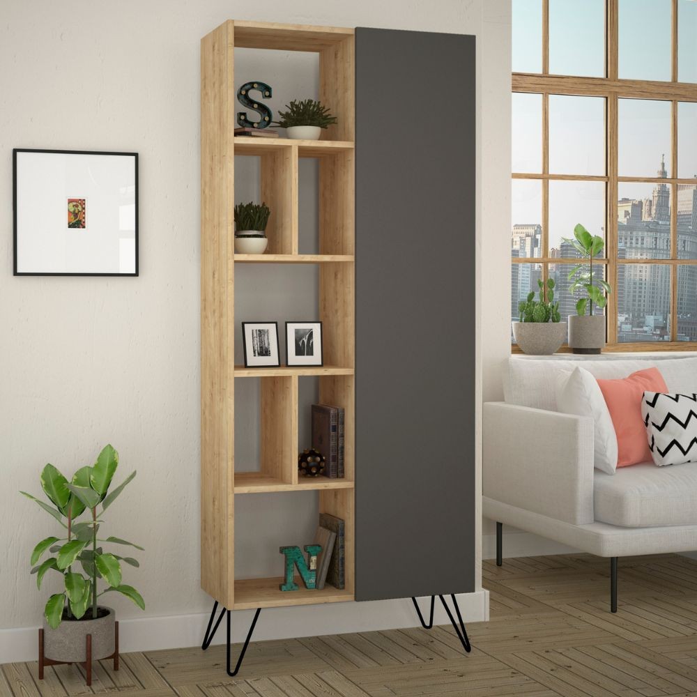 Libreria Jedda rovere con anta antracite L 80,6 x P 29,6 x H 191 cm