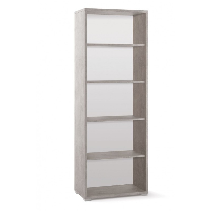 Libreria alta moderna in legno Beton Cemento con quattro ripiani 71x41x h199 cm