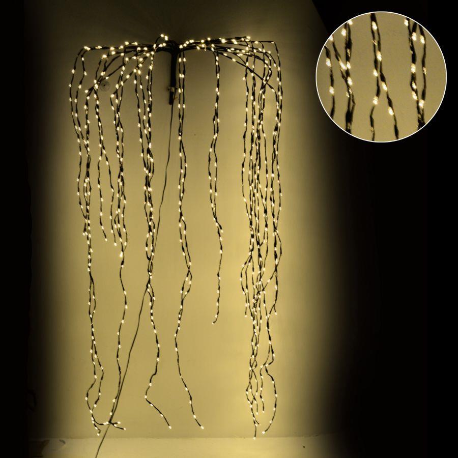 Luce Cascata LED Fissi + Flash Caldo, Filo Marrone, 70xH220x6