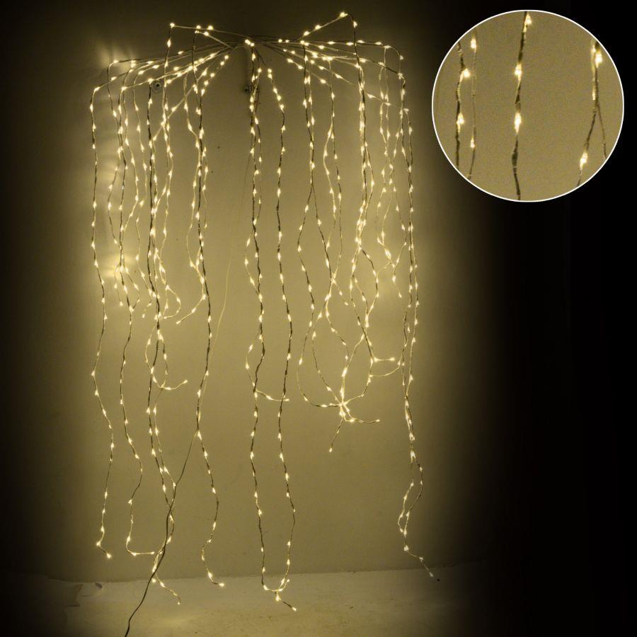 Luce Cascata con 648 LED Fissi + 81 Flash Caldi, Filo Bianco, 70xh220x6