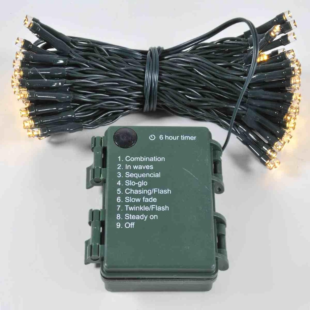 Luce filo verde 80 led 0,5xh480x1 bianco caldo al. batteria timer 8 funzioni