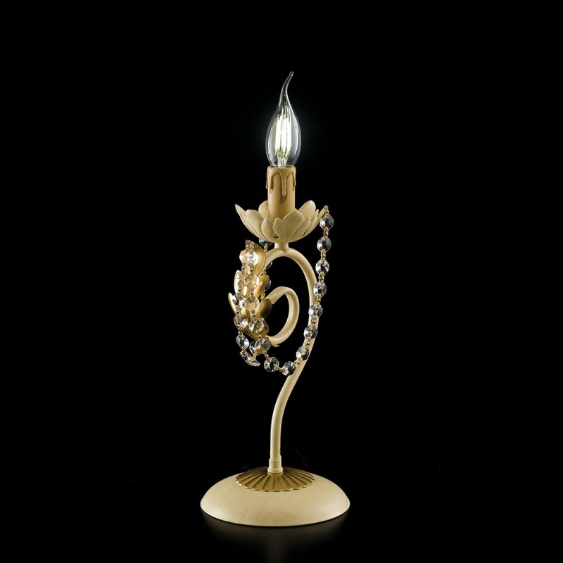 Lumetto in ferro Avorio Decape e Oro strass damasco una luce 16x h39 cm