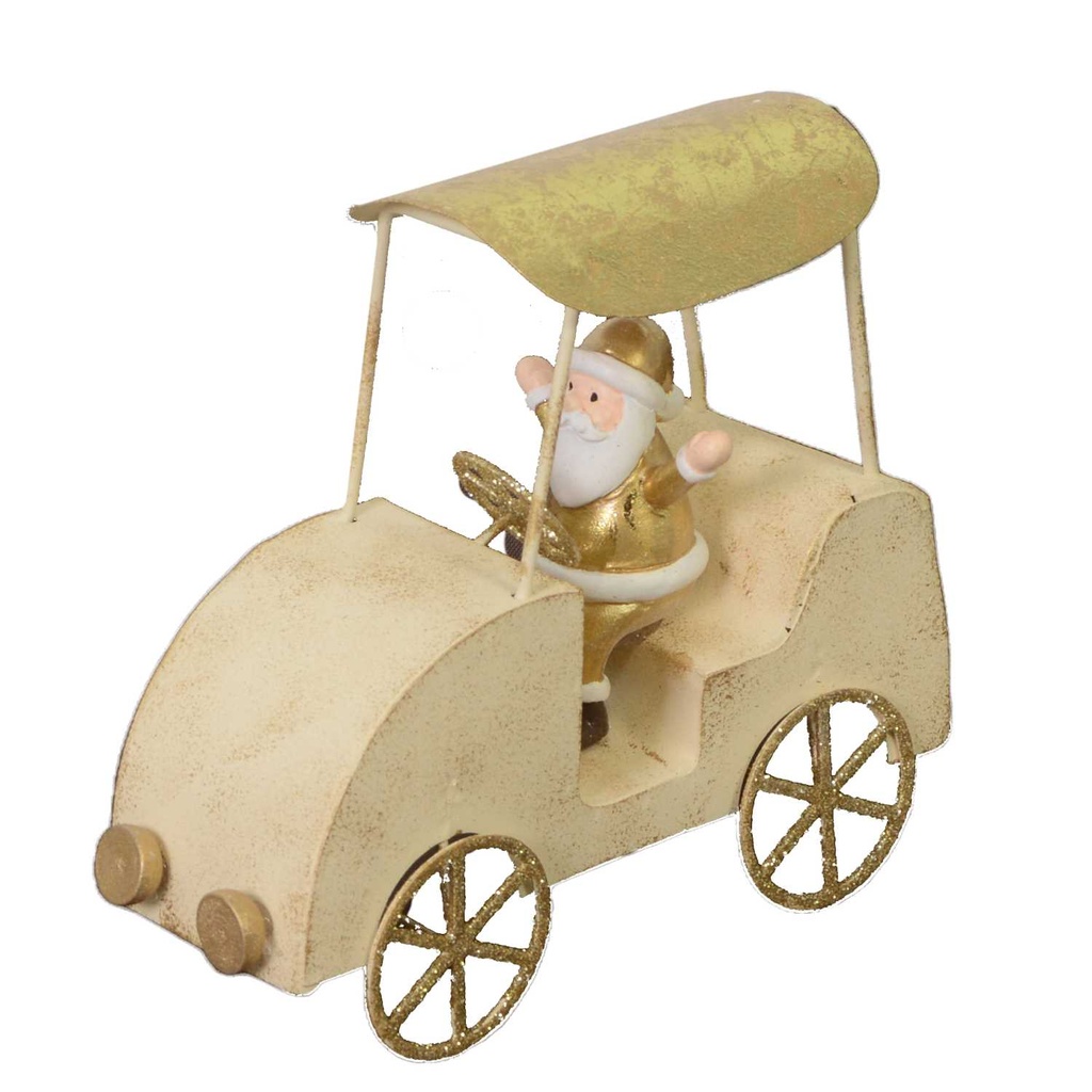 Macchina in metallo con Babbo Natale oro 16x7x15 cm