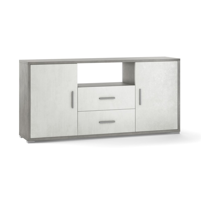 Madia con due ante e due cassetti Cemento Bianco 174x41x h84 cm